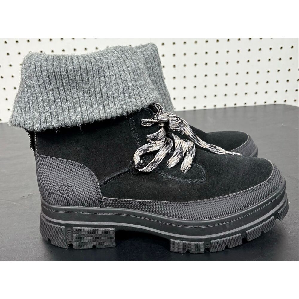 UGG WOMANS BLACK ASHTON HIKER LACE UP WATERPROOF SUEDE KNIT BOOTS SIZE 10 - Picture 3 of 11